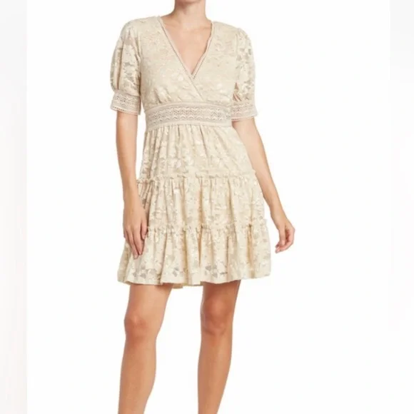 NSR | Dresses | Nsr Dresses Beige All Over Lace V Neck Flare Cocktail Mini  Dress Size Xsmall | Poshmark